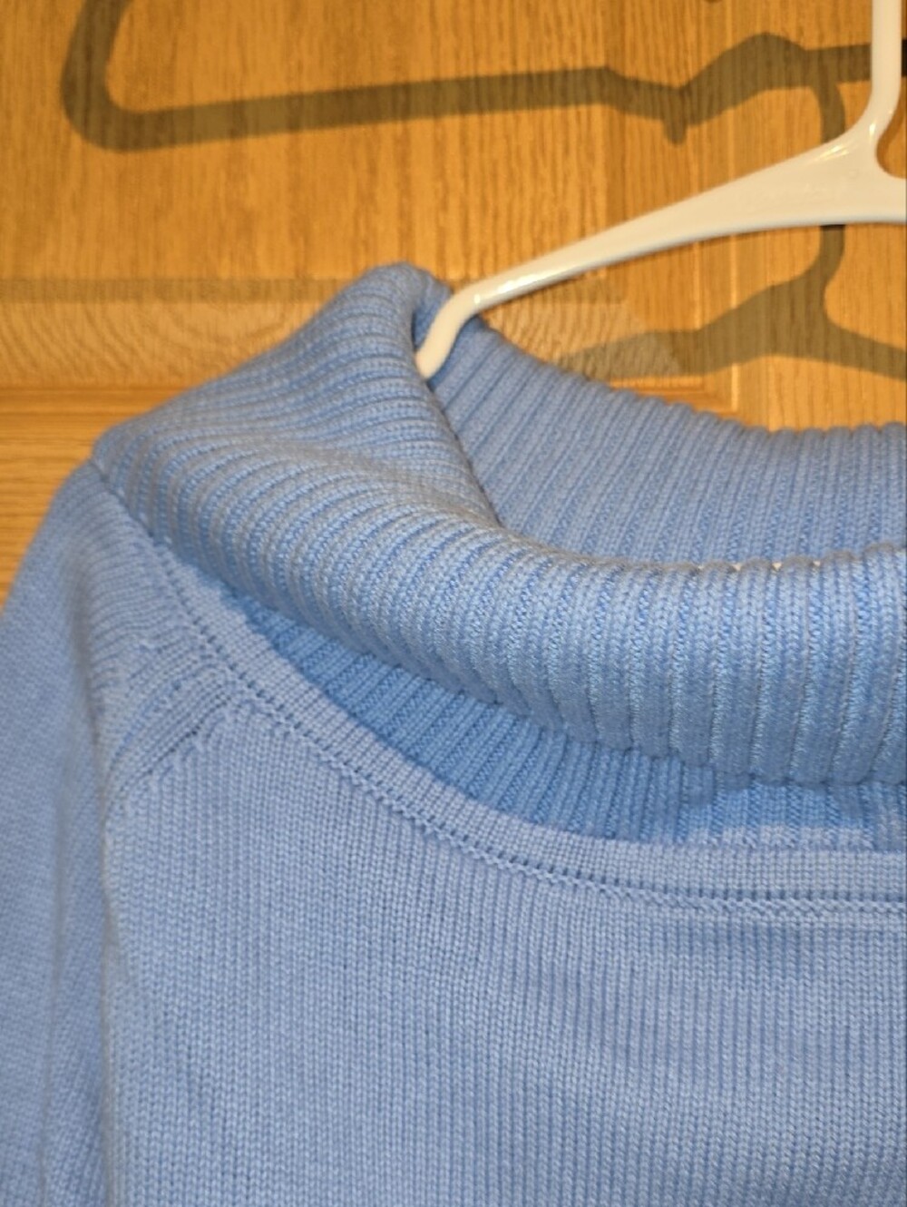 Light Blue Off‑Shoulder Ribbed Cowl Neck Sweater - Picture 3 of 5